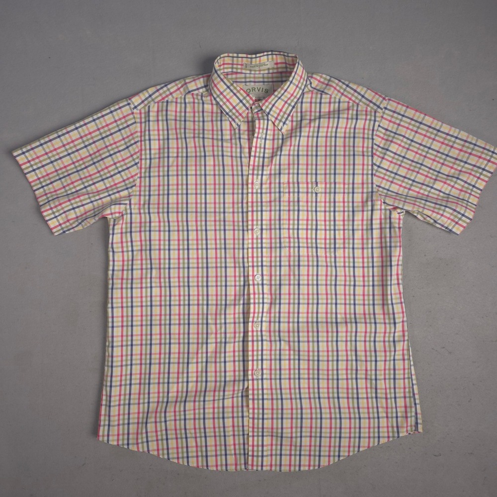 Orvis Mens Short Sleeve Plaid Button Down Shirt Large Casual‎ Everyday